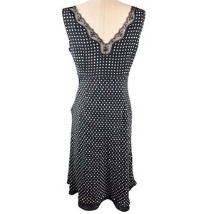 LOFT 100% Silk Black Polka Dot Lace Trim Sleeveless Dress Size 6 Y2K Piece